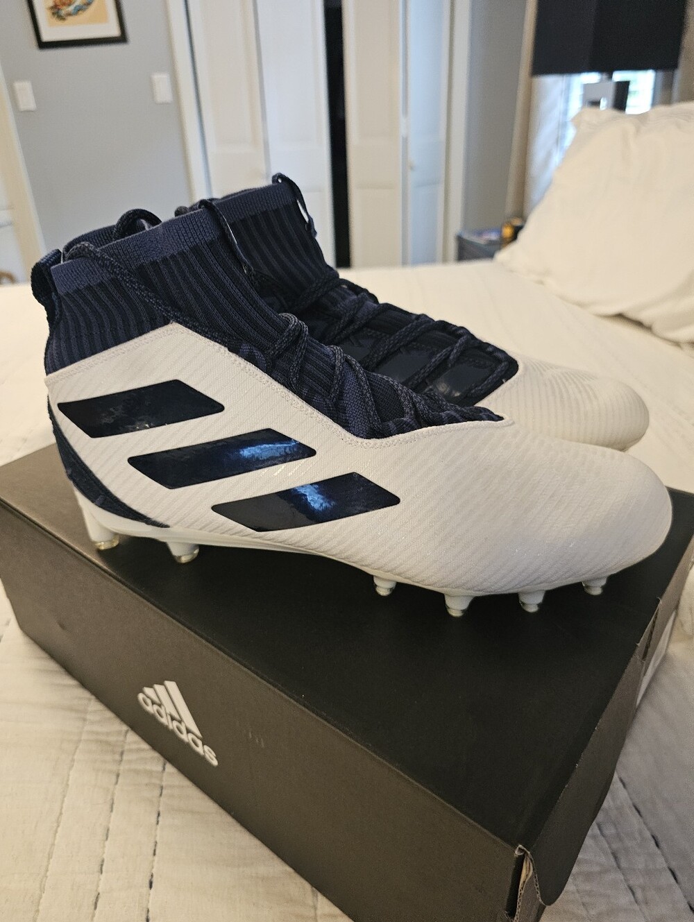 adidas Sm Freak Ultra Size 9.5  Navy and White High-Top Football Cleats